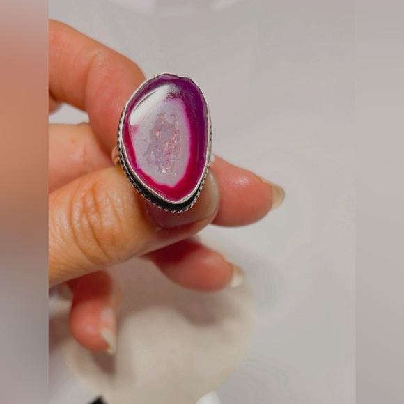 925 Sterling Silver Plated Pink gem women’s ring. SIZE 10 - Picture 6 of 17